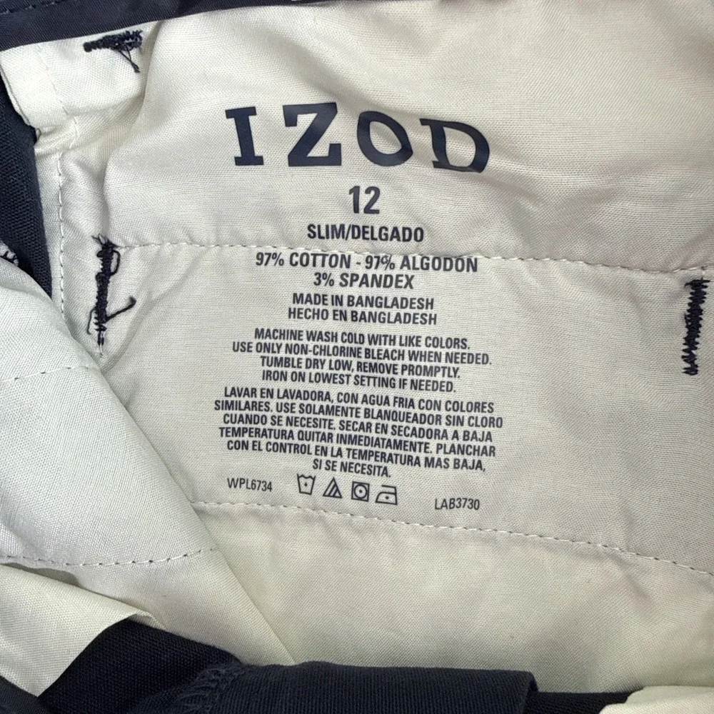 Boys Izod Navy Adjustable Waist Flat Front School Uniform Pants 12 Slim New